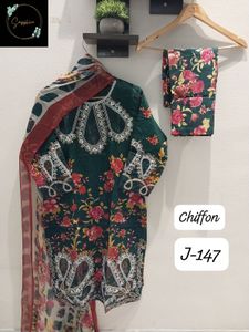 Elegant Floral Chiffon Suit