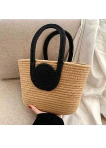 Straw Tote Bag with Unique Handle