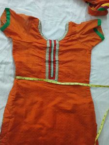 Orange Fulkari Pant Suit Set