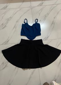 Black Skirt and Blue Top Set