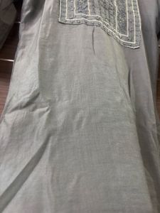 Grey Art Silk Embroidered Kurti With Dupatta