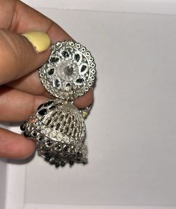 Silver and Black Jhumka Earrings