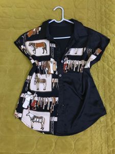 Equestrian Satin Printed Shirt Fits S-M