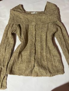 Beige Ribbed Knit Off shoulder