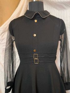Korean Chic Black Sheer Sleeve Dress