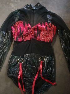 Leather &amp; Sequin Bodysuit