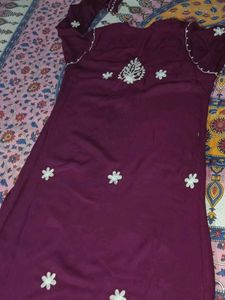 Maroon Embroidered Kurta