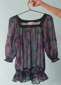 Floral Print mesh top 💐🖤