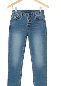 Trendy High-Waist Blue Denim with 3-Button Style💙