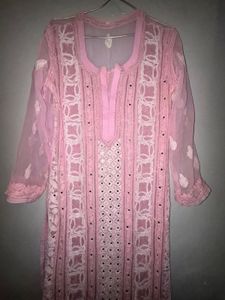 Pure Chikankari Kurta With Pearl Embroidery