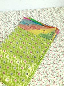 ✨ Vibrant Green &amp; Multicolor Banarasi Saree ✨
