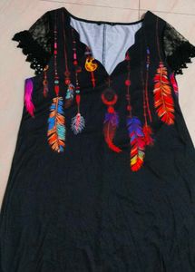 ❤️Boho Black Feather Print Dress❤️