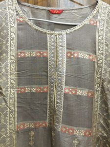 W Grey Embroidered Kurti Tunic