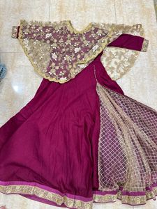 One Piece Ethnic Gown With Golden Heavy Poncho