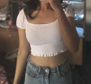 White Smocked Crop Top