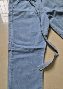 High-Waist Light Blue Paperbag Jeans with Belt