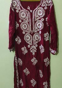 Maroon Chikankari Kurta.