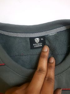 Grey Sweatshirt With Red Stripes - XL Size