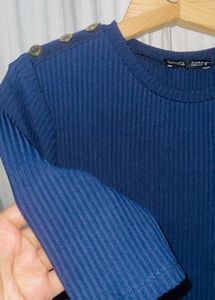 ZARA Collection Blue Ribbed Knit Tee Shirt