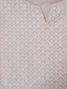 Pink & White Embroidered Kurti