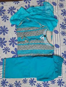 Teal Embroidered Kurta Set XXL