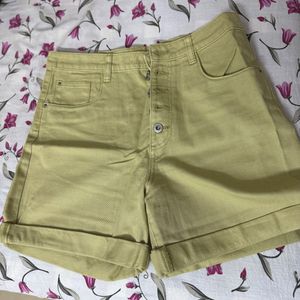 Olive Green Denim Shorts