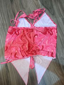Pink Swirl Tie Halter Top