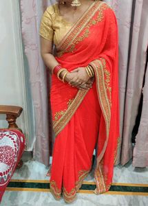 Elegant Red Embroidered Saree