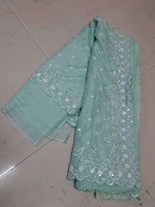 Sea Green Sequined Dress Material