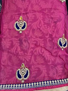 Pink White Saree For Festival And Weeding