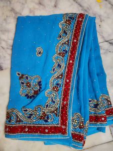 Elegant Blue Embroidered Saree