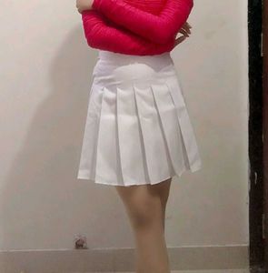 White Pleated Mini Skirt