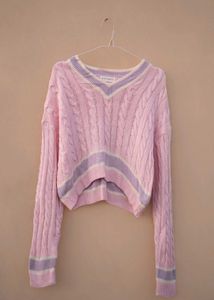 Pink Cropped V-Neck Sweater