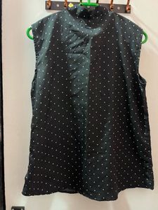 Polka Dot Tie-Neck Blouse