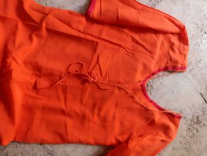 Orange Embroidered Kurti Top