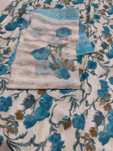Floral Dress Material Sky Blue Soft Cotton