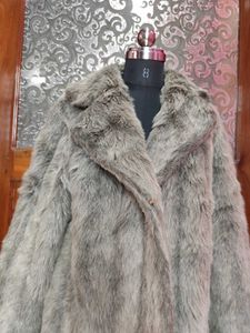 Faux Grey Mid-Length Fur Coat
