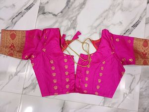 Royal blue saree with stiched blouse