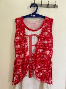 Red & White Sleeveless Top