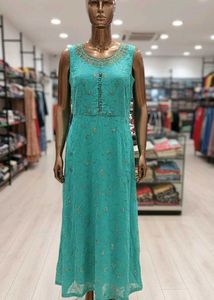 Elegant Embellished Aqua Dress