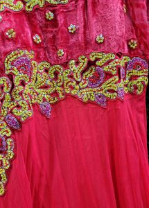 Beautiful 3 Piece Red Net dress With Pant &amp;duppta