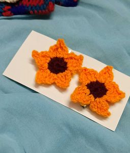 Sunflower Hair Clips - Crochet