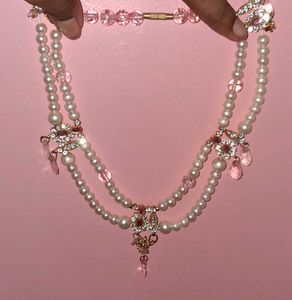 Fairy Pink Stone Necklace 🧚‍♀️🎀✨️🪞💕