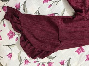 Maroon Ruffle Sleeve Top