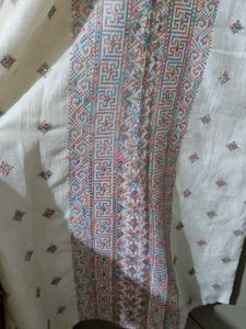 Cream Sequins Embroidery Kurta Set With Dupatta