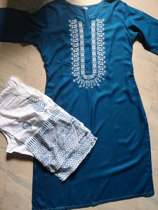 Embroidery Blue Kurta Plazzo Set