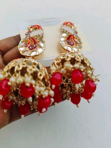 Peacock Meenakari Pearl Jhumka