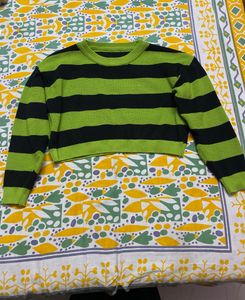 Striped Cropped Green Sweatshirt