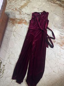 Burgundy Velvet Jumpsuit