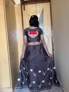 Brown Embroidered Lehenga Choli Set